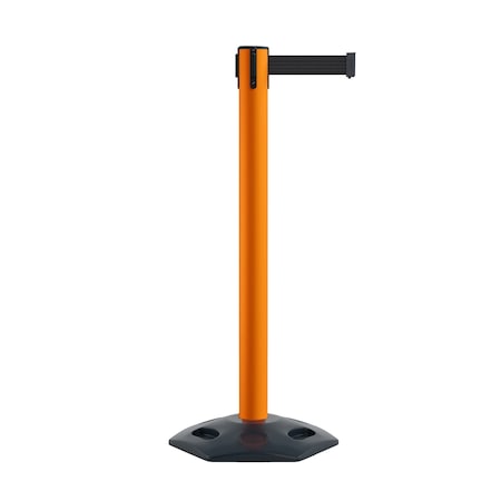 Stanchion Belt Barrier Rubber Base Orange Post 14ft.Black Belt